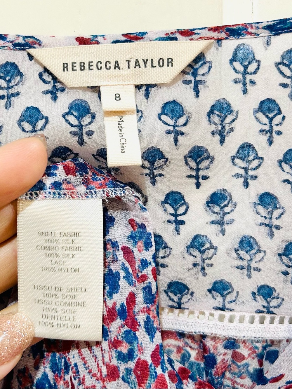 Rebecca Taylor Silk Floral Peasant Women's Top Boho Luxury Designer Size 8 - Picture 9 of 9